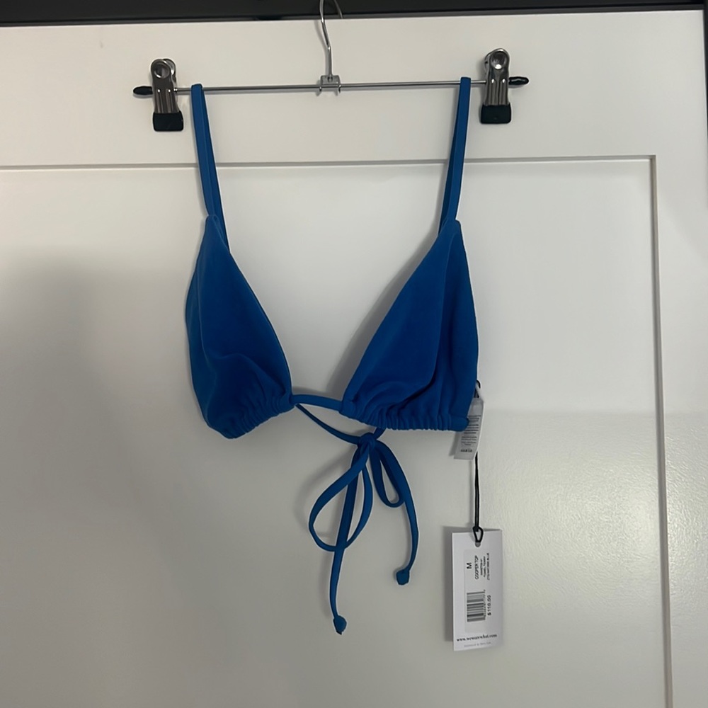 We Wore What Cooper Bikini top in Towel Terry Blue